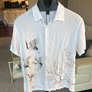 Guess White Crane and Blossom Print Shirt